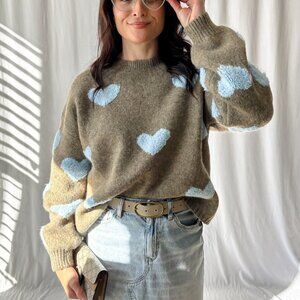 Women's Chenille Heart Soft Knit Sweater Top | Brown